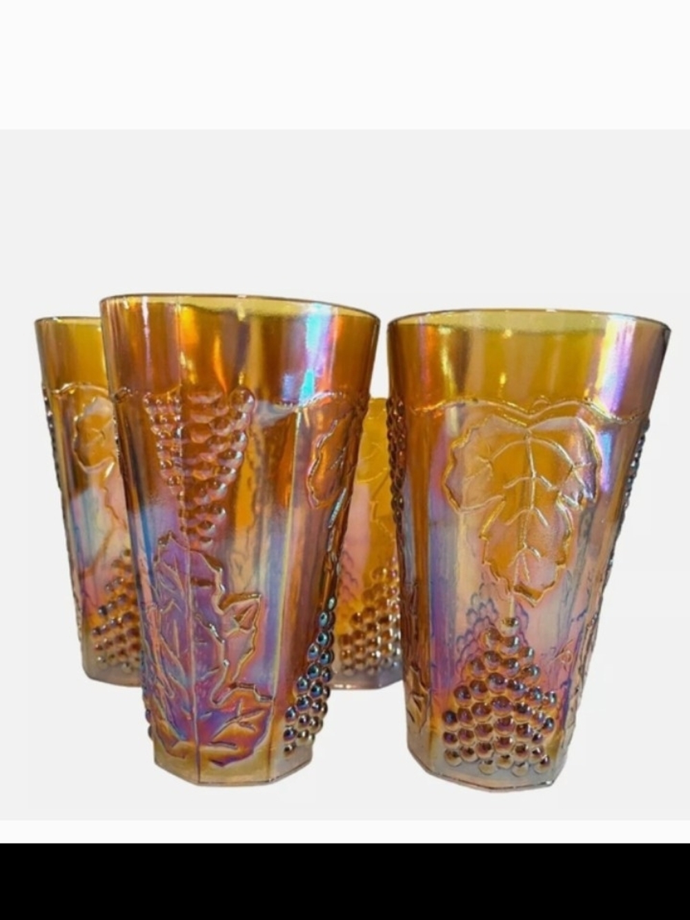 Iridescent Amber Indiana Carnival Glass Tumblers - Set of 4